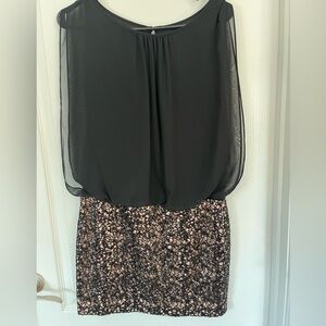 SEXY LBD black mini COCKTAIL dress sheer SEQUIN LACE skirt wedding prom party 4